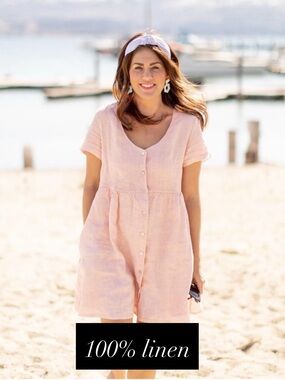 Pink Jillian Harris Hamptons 100% Linen Babydoll Dress Small